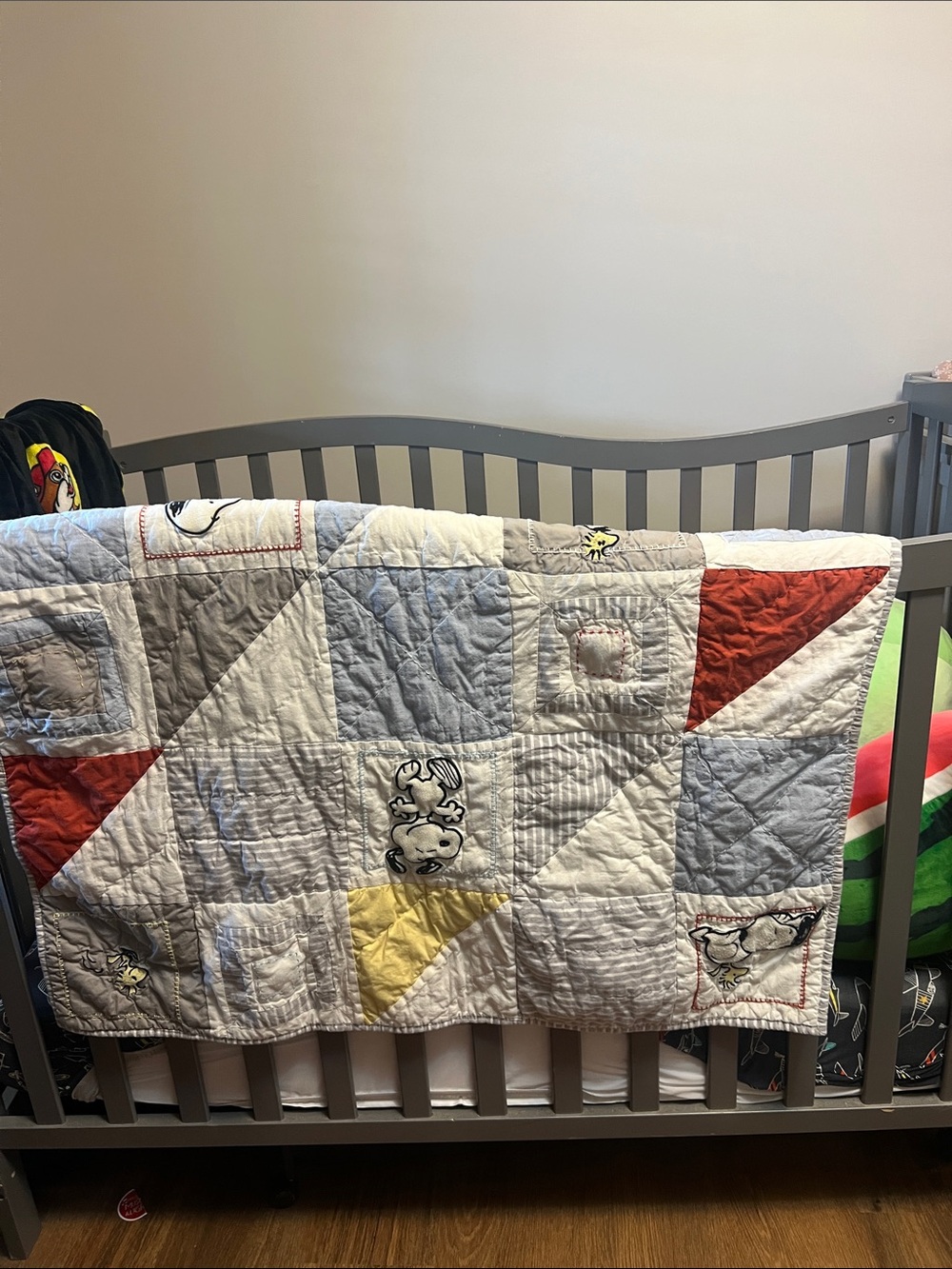 Peanuts Snoopy Patchwork Quilt - Gray, White, Yellow, Red - Picture 2 of 4